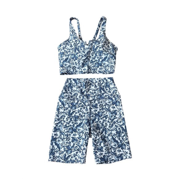 Sage Collective Pants - Sage Collective Activewear Set Women Blue Floral Biker Shorts Bra SIZE Small